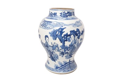 Lot 39 - A CHINESE BLUE AND WHITE 'LADIES AND BOYS' BALUSTER VASE