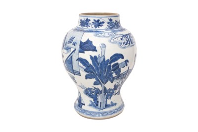 Lot 39 - A CHINESE BLUE AND WHITE 'LADIES AND BOYS' BALUSTER VASE