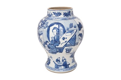 Lot 39 - A CHINESE BLUE AND WHITE 'LADIES AND BOYS' BALUSTER VASE