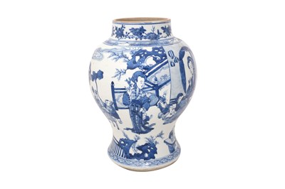 Lot 39 - A CHINESE BLUE AND WHITE 'LADIES AND BOYS' BALUSTER VASE