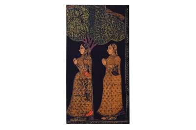 Lot 112 - AN INDIAN KRISHNA AND GOPIS PICHHWAI HANGING FRAGMENT