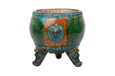 Lot 33 - A CHINESE ENAMELLED POTTERY INCENSE BURNER