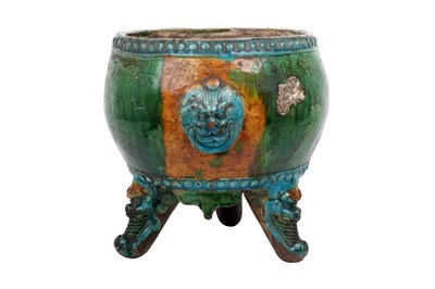 Lot 33 - A CHINESE ENAMELLED POTTERY INCENSE BURNER
