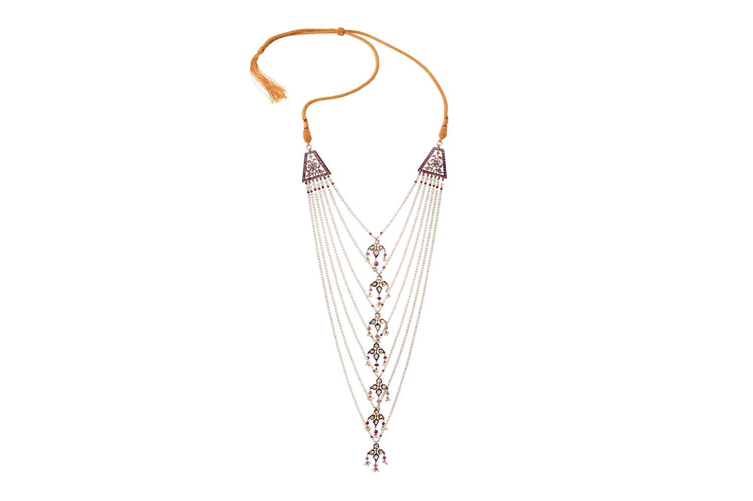 Lot 262 - A MUGHAL-REVIVAL SEVEN-STRAND PEARLS AND SPINEL BEADS NECKLACE