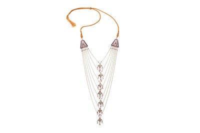 Lot 262 - A MUGHAL-REVIVAL SEVEN-STRAND PEARLS AND SPINEL BEADS NECKLACE