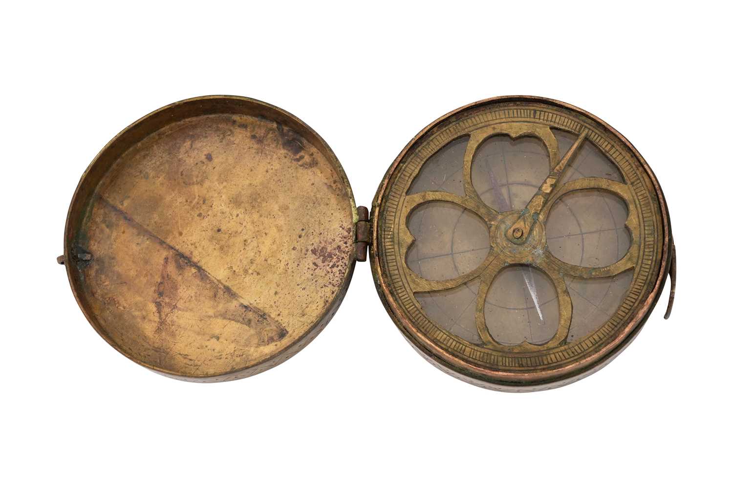 Lot 189 - A BRASS QIBLA COMPASS CASE