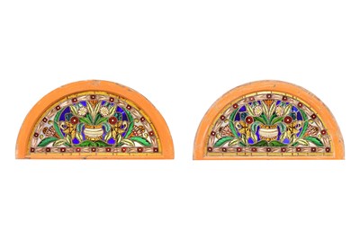 Lot 5 - TWO STAINED GLASS WINDOWS WITH FLORAL TRIUMPHS