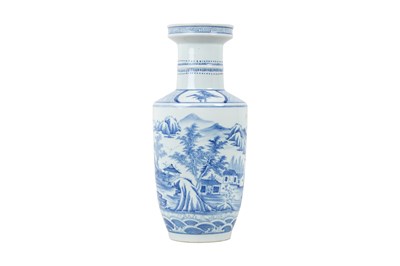 Lot 96 - A CHINESE BLUE AND WHITE 'LANDSCAPE' ROULEAU VASE