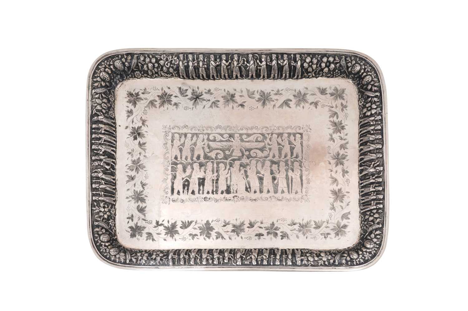 Lot 236 - AN UNMARKED IRANIAN (PERSIAN) SILVER TRAY