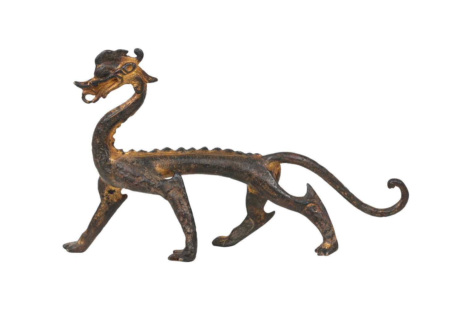 Lot 7 - A CHINESE GILT BRONZE FIGURE OF A DRAGON