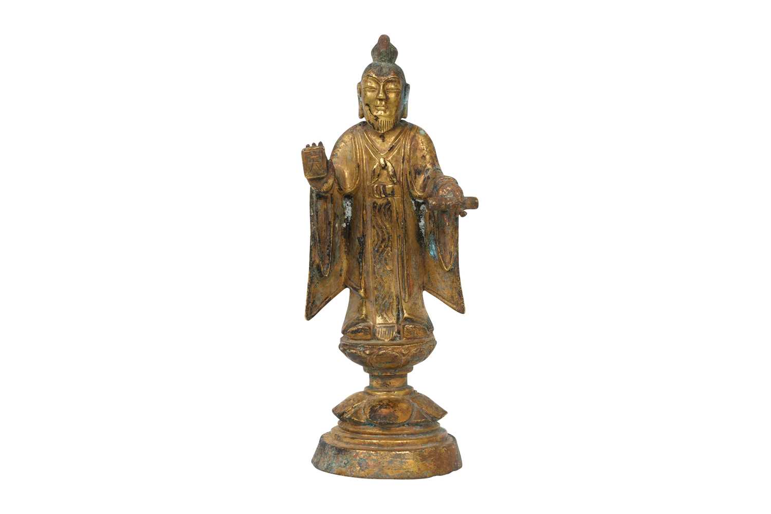 Lot 11 - A CHINESE GILT-BRONZE FIGURE OF LAOZHUN