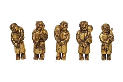 Lot 12 - A SET OF FIVE CHINESE GILT BRONZE FIGURES