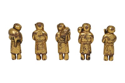 Lot 12 - A SET OF FIVE CHINESE GILT BRONZE FIGURES