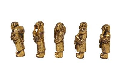 Lot 12 - A SET OF FIVE CHINESE GILT BRONZE FIGURES