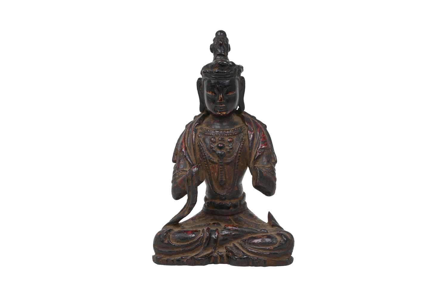Lot 14 - A CHINESE POLYCHROME AND GILT LACQUER WOOD FIGURE OF A BODHISATTVA