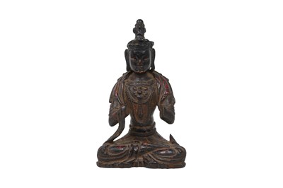 Lot 14 - A CHINESE POLYCHROME AND GILT LACQUER WOOD FIGURE OF A BODHISATTVA