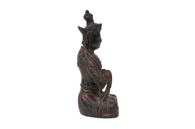 Lot 14 - A CHINESE POLYCHROME AND GILT LACQUER WOOD FIGURE OF A BODHISATTVA
