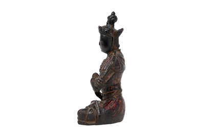 Lot 14 - A CHINESE POLYCHROME AND GILT LACQUER WOOD FIGURE OF A BODHISATTVA