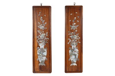 Lot 62 - A PAIR OF CHINESE HUALI MOTHER-OF-PEARL INLAID PANELS