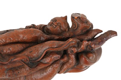 Lot 71 - A CHINESE BOXWOOD CARVING OF BOYS AND A FINGER CITRON