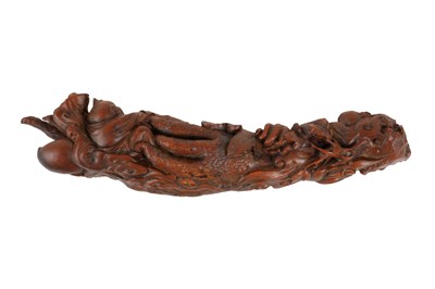 Lot 71 - A CHINESE BOXWOOD CARVING OF BOYS AND A FINGER CITRON