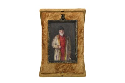 Lot 209 - λ AN IVORY MINIATURE PORTRAIT OF A QAJAR OFFICIAL