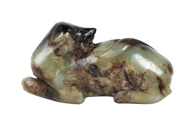 Lot 2 - A CHINESE CELADON JADE FIGURE OF A DOG