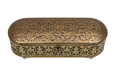 Lot 176 - A LACQUERED, VELVET-LINED AND BRASS-MOUNTED CARVED ROSEWOOD PEN CASE MADE FOR THE EXPORT MARKET