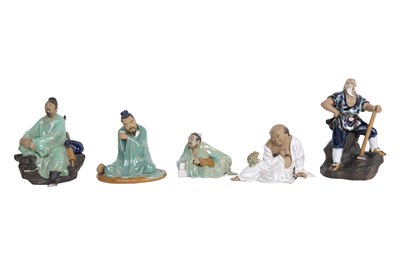 Lot 166 - FIVE CHINESE 'MUD MEN' POTTERY FIGURES