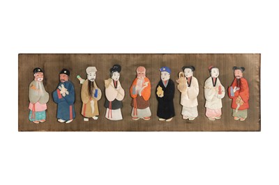 Lot 50 - A CHINESE EMBROIDERED PANEL AND A TEXTILE-DECORATED FIGURAL PANEL