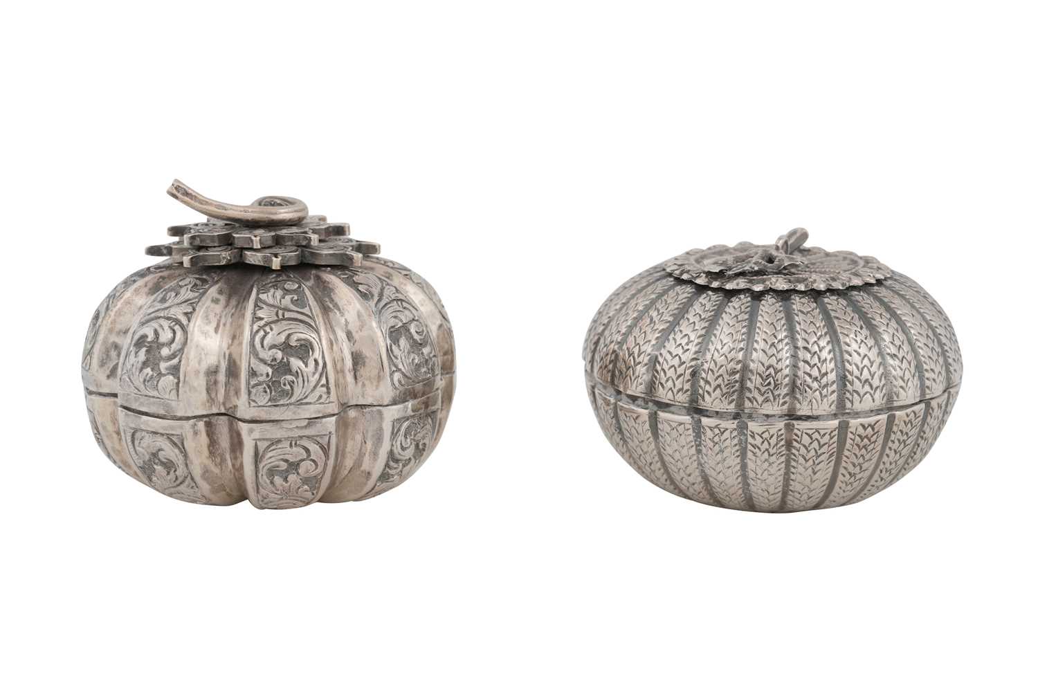 Lot 251 - TWO SILVER BOXES IN THE SHAPE OF GOURDS