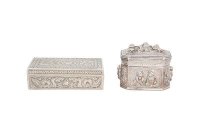 Lot 250 - TWO BURMESE SILVER REPOUSSÉ BOXES WITH DRAGON AND FIGURAL MOTIFS