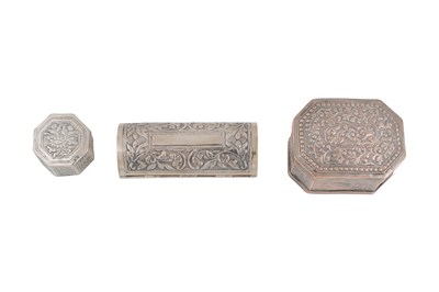 Lot 248 - THREE SMALL SOUTH EAST ASIAN SILVER REPOUSSÉ SNUFFBOXES