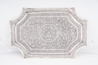 Lot 240 - AN UNMARKED IRANIAN (PERSIAN) SILVER TRAY
