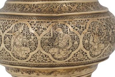 Lot 183 - A PAIR OF ZAND-STYLE QAJAR MONUMENTAL BRASS VASES