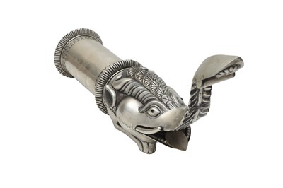 Lot 147 - AN INDIAN WHITE METAL MAKARA PALANQUIN FINIAL