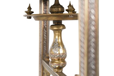 Lot 193 - A MAMLUK-REVIVAL DAMASCUS-WARE SILVER AND COPPER-INLAID BRASS OCCASIONAL TABLE