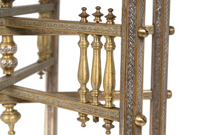 Lot 193 - A MAMLUK-REVIVAL DAMASCUS-WARE SILVER AND COPPER-INLAID BRASS OCCASIONAL TABLE