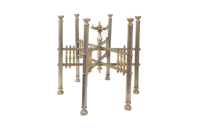 Lot 193 - A MAMLUK-REVIVAL DAMASCUS-WARE SILVER AND COPPER-INLAID BRASS OCCASIONAL TABLE