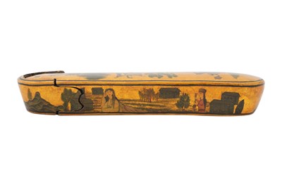 Lot 110 - A LACQUERED PAPIER-MÂCHÉ PEN CASE (QALAMDAN) WITH SCENES FROM NIZAMI’S KHOSROW O SHIRIN