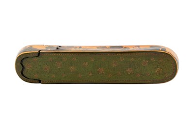 Lot 110 - A LACQUERED PAPIER-MÂCHÉ PEN CASE (QALAMDAN) WITH SCENES FROM NIZAMI’S KHOSROW O SHIRIN