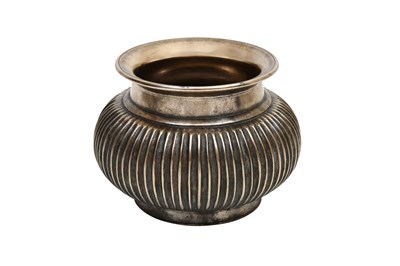 Lot 8 - A SMALL GLOBULAR HIGH-TIN METAL VASE