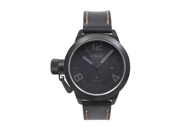 Lot 9 - A MEN'S ITALIAN U-BOAT STAINLESS STEEL WITH BLACK PVD AUTOMATIC WRISTWATCH