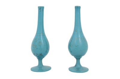 Lot 224 - TWO GILT TURQUOISE BEYKOZ GLASS ROSEWATER SPRINKLERS