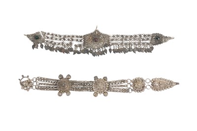 Lot 159 - TWO OTTOMAN WHITE METAL JEWELLERY PIECES