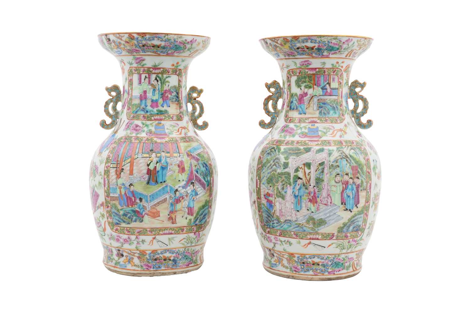 Lot 88 - A PAIR OF CHINESE CANTON FAMILLE ROSE VASES