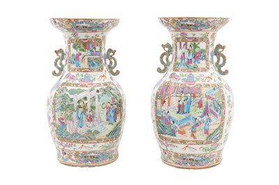 Lot 88 - A PAIR OF CHINESE CANTON FAMILLE ROSE VASES