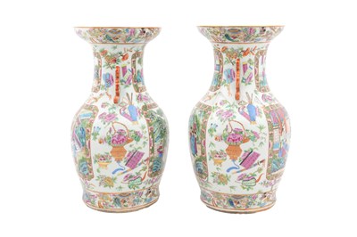 Lot 88 - A PAIR OF CHINESE CANTON FAMILLE ROSE VASES