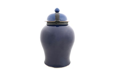 Lot 30 - A MASSIVE CHINESE POWDER-BLUE GLAZED JAR AND COVER