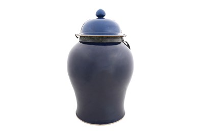 Lot 100 - A MASSIVE CHINESE POWDER-BLUE GLAZED JAR AND COVER
